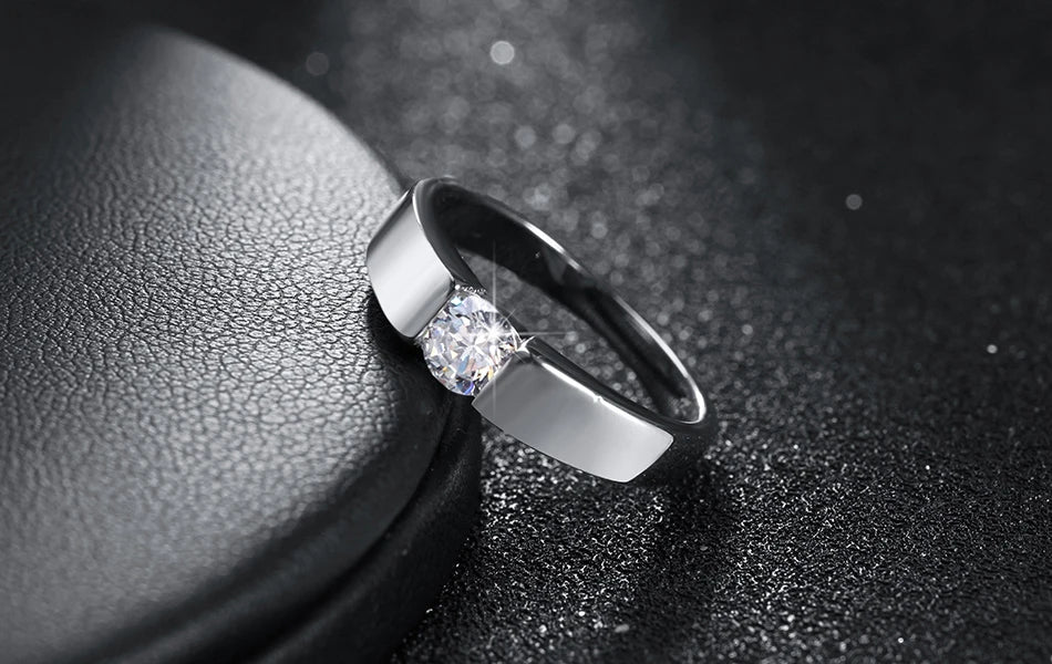 Silver Aura Crystal Promise Ring