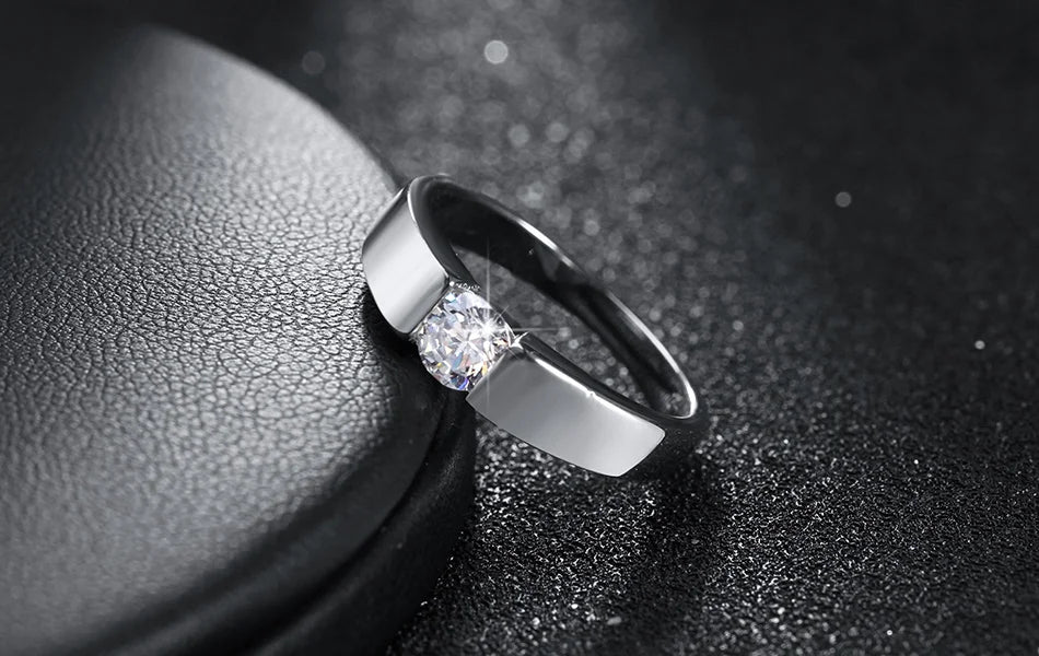 Silver Aura Crystal Promise Ring